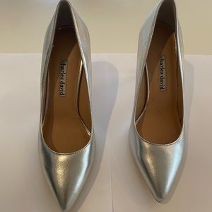 Charles David silver high heels.